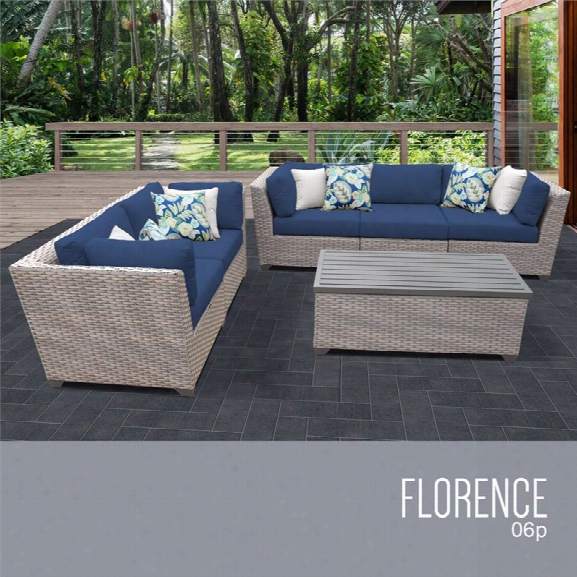 Tkc Florence 6 Piece Patio Wicker Sofa Set In Blue