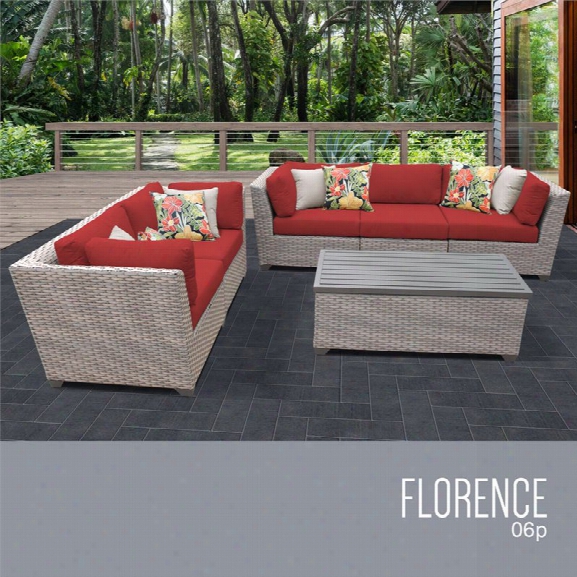 Tkc Florence 6 Piece Patio Wicker Sofa Set In Red