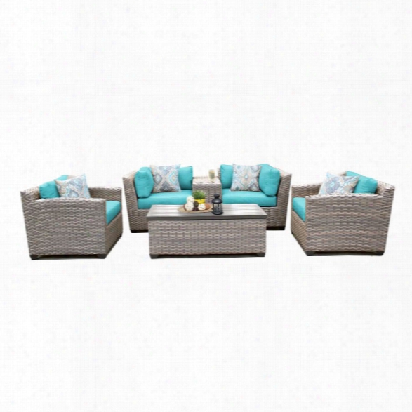 Tkc Florence 6 Piece Patio Wickeer Sofa Set In Turquoise