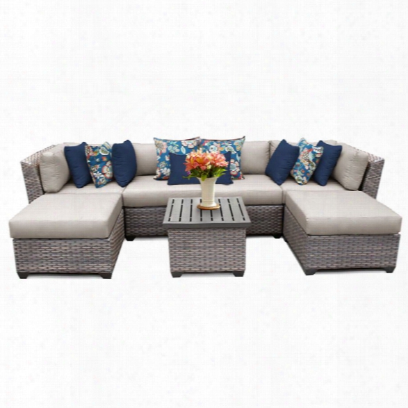 Tkc Florence 7 Piece Patio Wicker Sectional Set In Beige