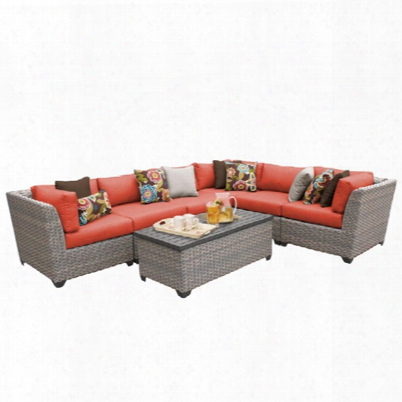 Tkc Florence 7 Piece Patio Wicker Sectional Set In Orange