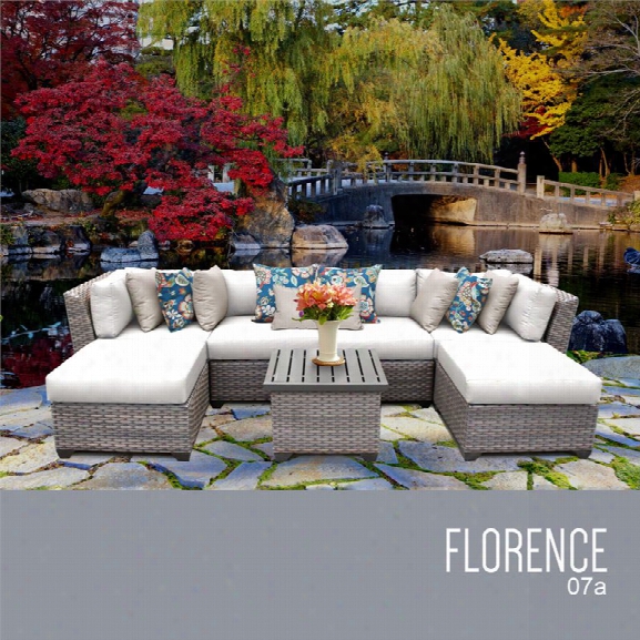 Tkc Florence 7 Piece Patio Wicker Sectional Set In White