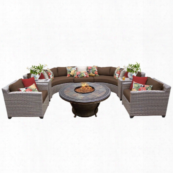 Tkc Florence 8 Piece Patio Wicker Fire Pit Sofa Set In Dark Brown