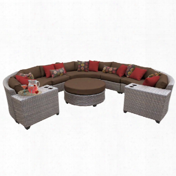 Tkc Florence 8 Piece Patio Wicker Sectional Set In Dark Brown