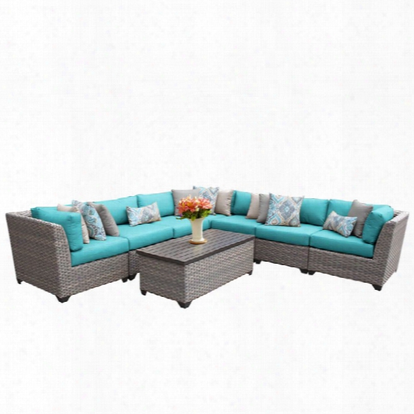 Tkc Lforence 8 Piece Patio Wicker Sectional Set In Turquoise