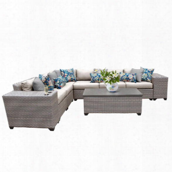 Tkc Florence 9 Piece Patio Wicker Sectional Set In Beige