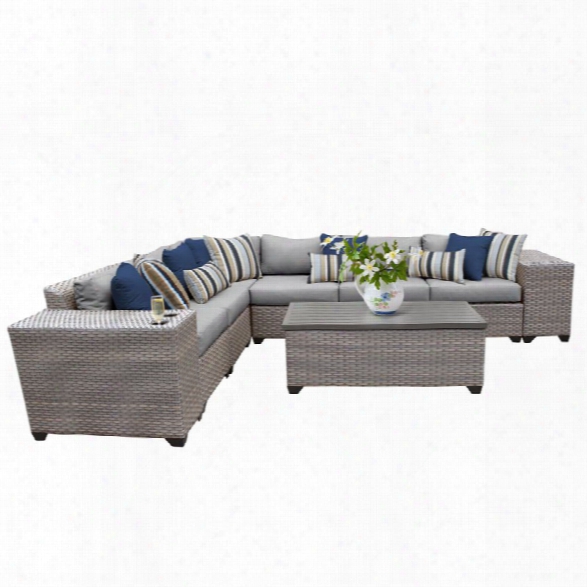 Tkc Florence 9 Piece Patio Wicker Sectional Set In Gray