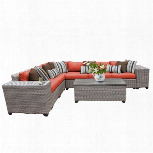 Tkc Florence 9 Piece Patio Wicker Sectional Set In Orange