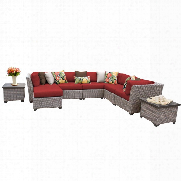 Tkc Florence 9 Piece Patio Wicker Sectional Set In Red