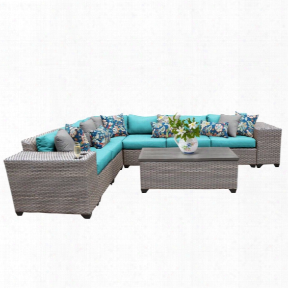 Tkc Florence 9 Piece Patio Wicker Sectional Set In Turquoise