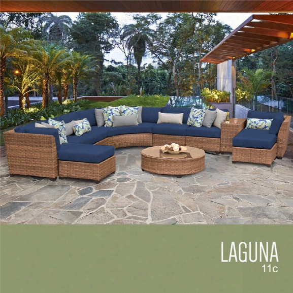 Tkc Laguna 11 Piece Patio Wicker Sectional Set In Navy