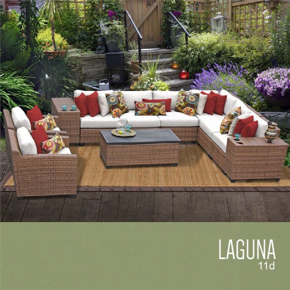 Tkc Laguna 11 Piece Patio Wicker Sofa Set In White