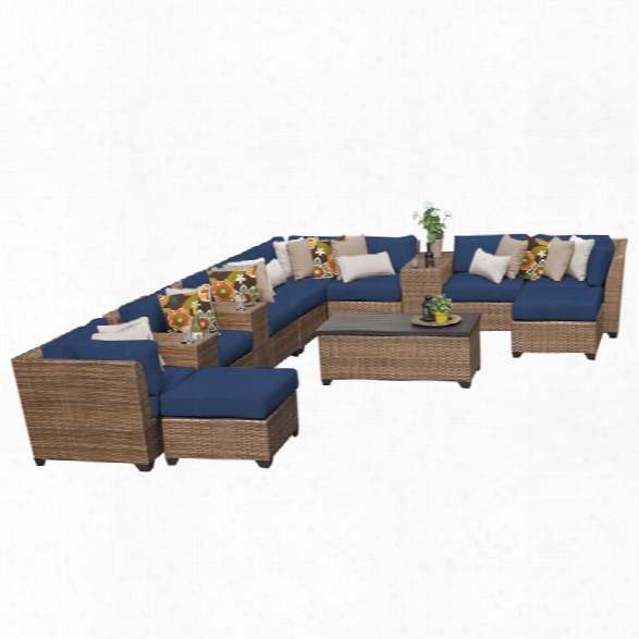 Tkc Laguna 14 Piece Patio Wicker Sectional Set In Navy