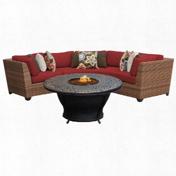 Tkc Laguna 4 Piece Patio Wicker Fire Pit Sectional Set In Red