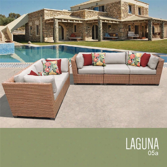 Tkc Laguna 5 Piece Patio Wicker Sofa Set In Beige