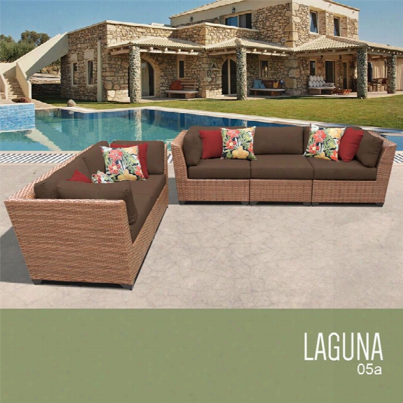 Tkc Laguna 5 Piece Patio Wicker Couch Set In Brown