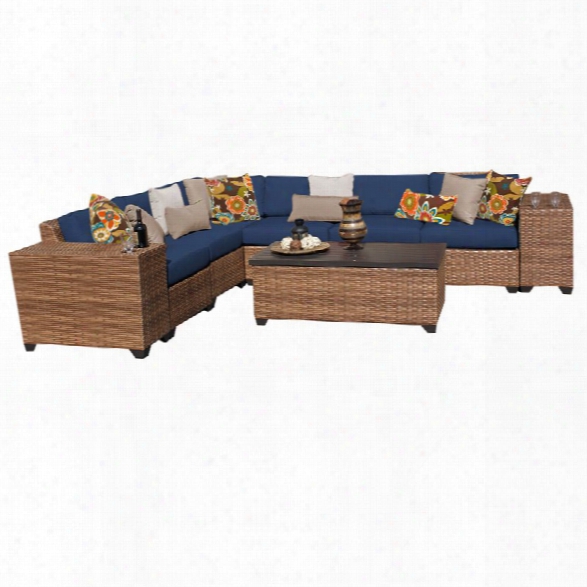 Tkc Laguna 9 Piece Patio Wicker Sectional Set In Navy