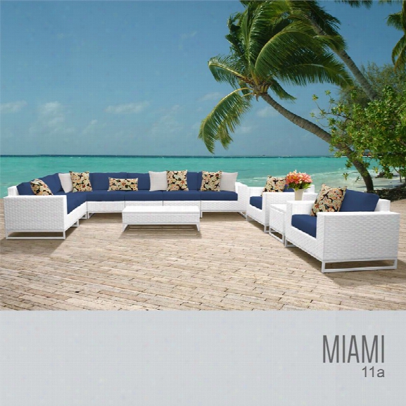 Tkc Miami 11 Piece Patio Wicker Sofa Set In Navy