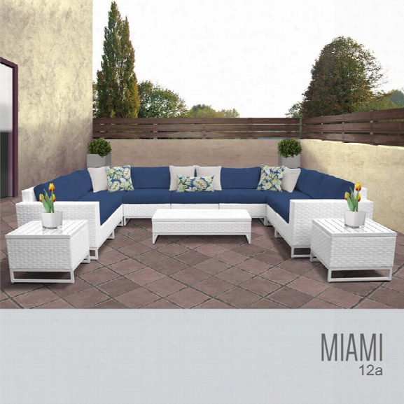 Tkc Miami 12 Piece Patio Wicker Sofa Set In Navy