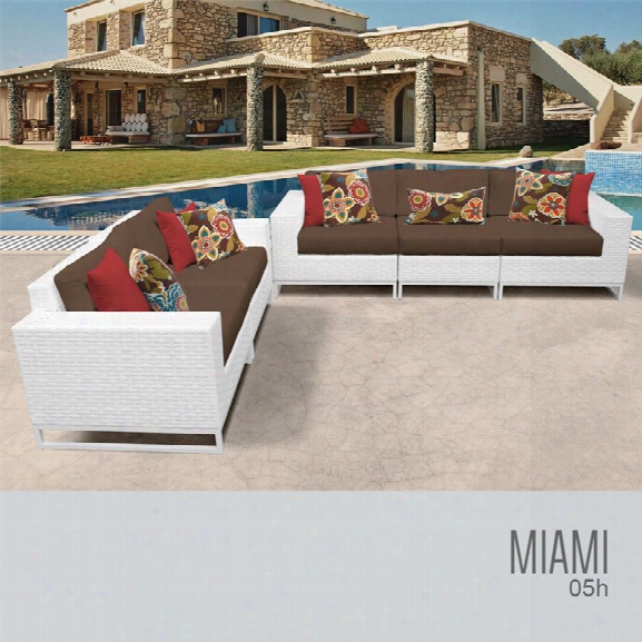 Tkc Miami 5 Piece Patio Wicker Sofa Set In Brown