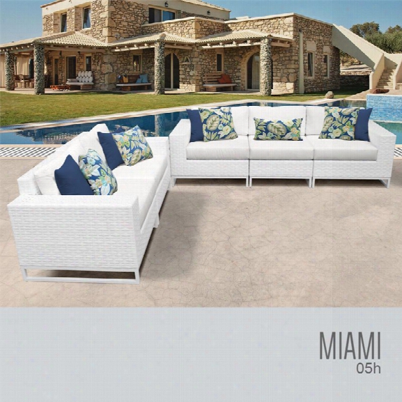 Tkc Miami 5 Piece Patio Wicker Sofa Set In White