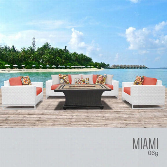 Tkc Miami 6 Piece Patio Wicker Fire Pit Sofa Set In Orange