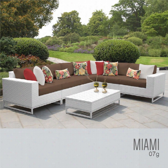 Tkc Miami 7 Piece Patio Wicker Sectional Set In Dark Brown