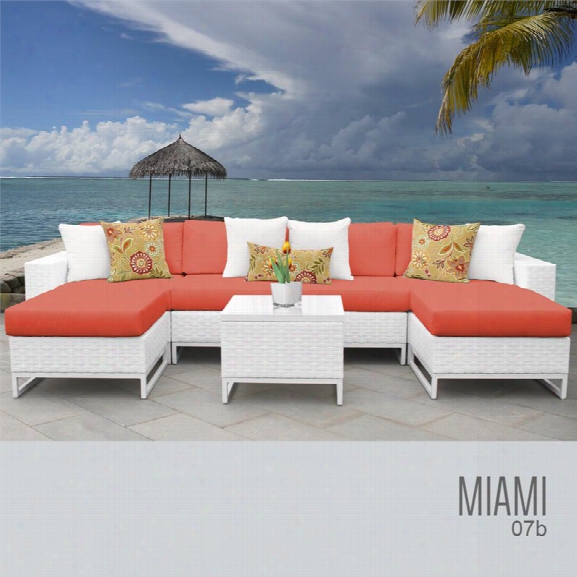 Tkc Miami 7 Piece Patio Wicker Sectional Set In Orange