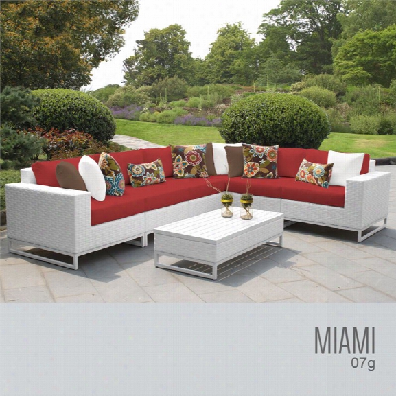 Tkc Miami 7 Piece Patio Wicker Sectional Set In Red