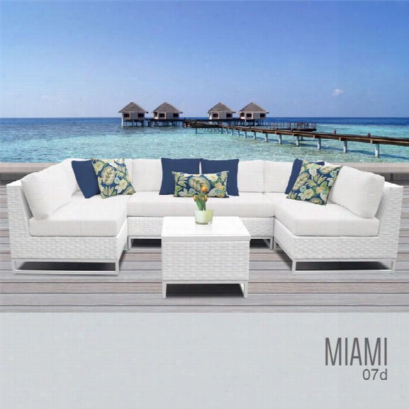 Tkc Miami 7 Piece Patio Wicker Sectional Set In White