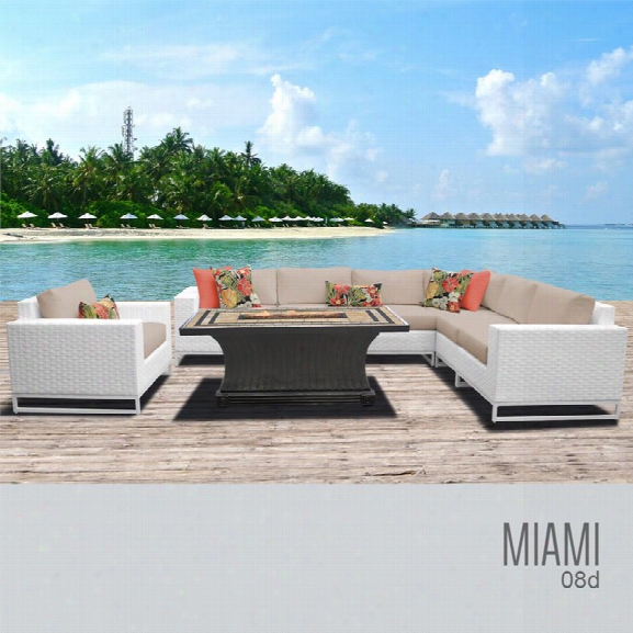 Tkc Miami 8 Piece Patio Wicker Fire Pit Sofa Set In Wheat