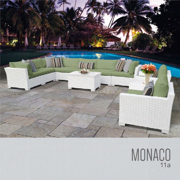 Tkc Monaco 11 Piece Patio Wicker Sofa Set In Green