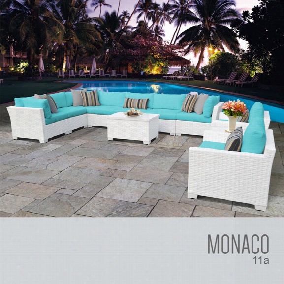 Tkc Monaco 11 Piece Patio Wicker Sofa Set In Turquoise