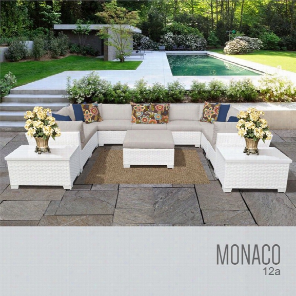 Tkc Monaco 12 Piece Patio Wicker Sectional Set In Beige