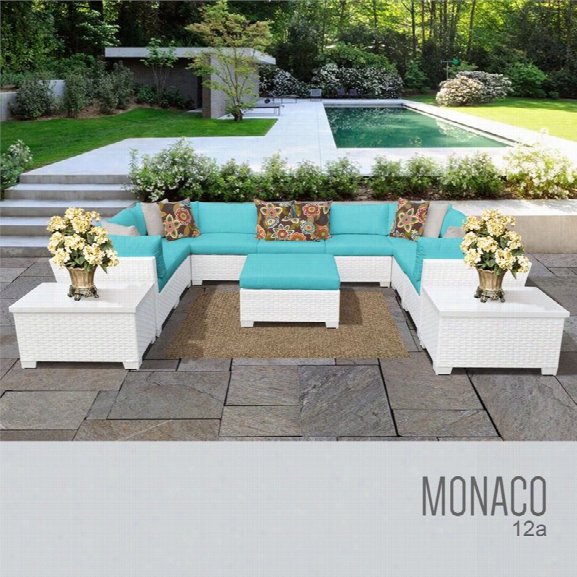 Tkc Monaco 12 Piece Patio Wicker Sectional Set In Turquoise