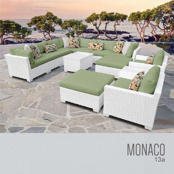 Tkc Monaco 13 Piece Patio Wicker Sofa Set In Green