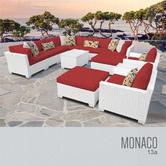 Tkc Monaco 13 Piece Patio Wicker Sofa Set In Red