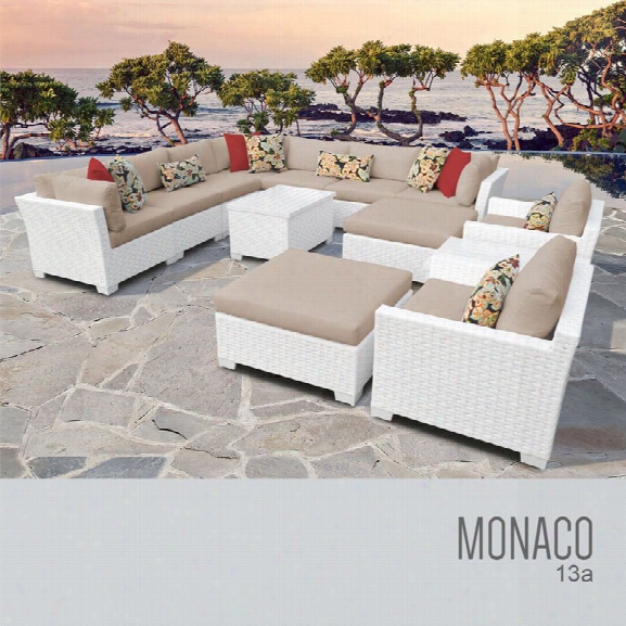 Tkc Monaco 13 Piece Patio Wicker Sofa Set In Wheat