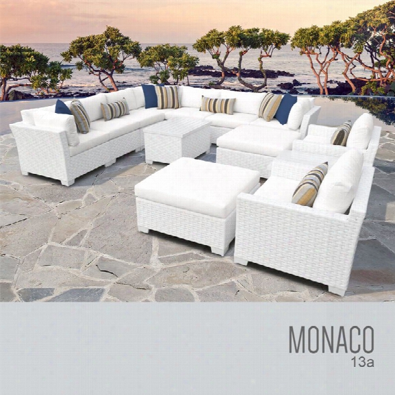 Tkc Monaco 13 Piece Patio Wicker Sofa Set In White