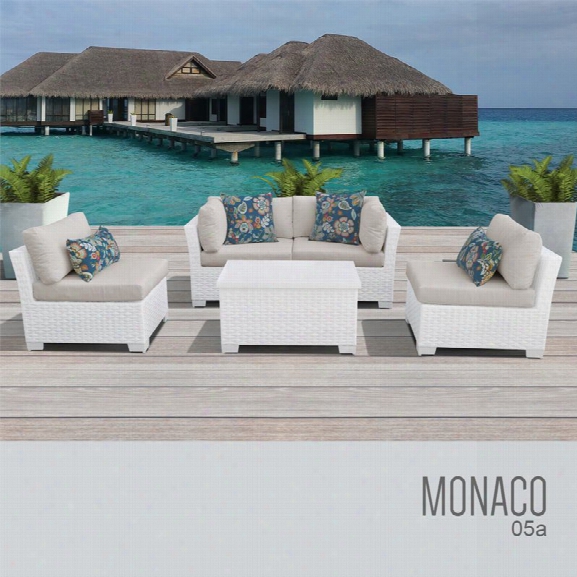 Tkc Monaco 5 Piece Patio Wicker Sofa Set In Beige