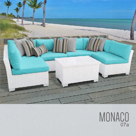 Tkc Monaco 7 Piece Patio Wicker Sectional Set In Turquoise