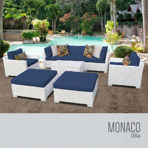 Tkc Monaco 8 Piece Patio Wicker Sofa Set In Blue