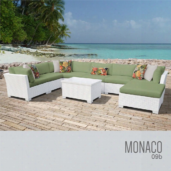 Tkc Monaco 9 Piece Patio Wicker Sectional Set In Green