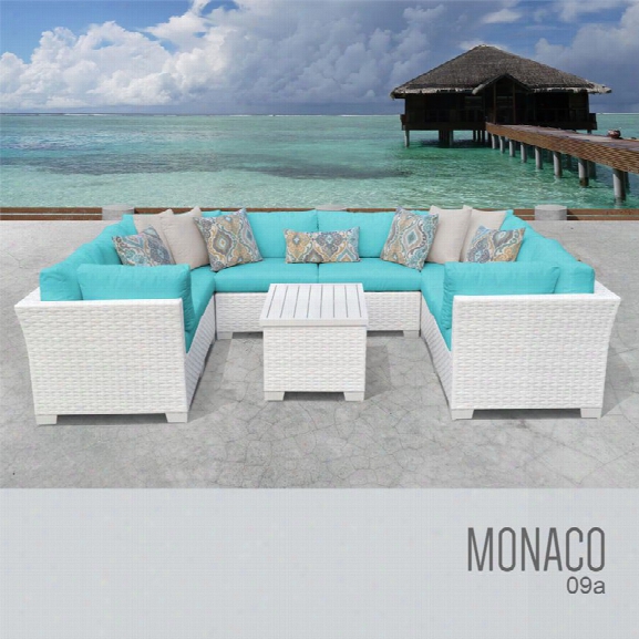 Tkc Monaco 9 Piece Patio Wicker Sectional Set In Turquoise