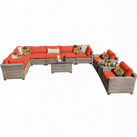 Tkc Monterey 11 Piece Patio Wicker Sofa Set In Orange