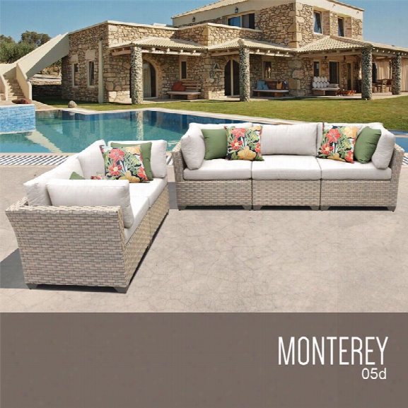 Tkc Monterey 5 Piece Patio Wicker Sofa Set In Beige