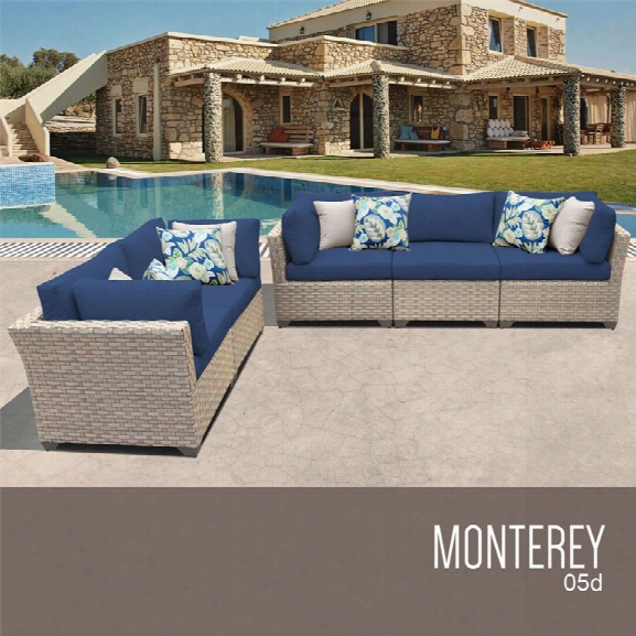 Tkc Monterey 5 Piece Patio Wicker Sofa Set In Blue