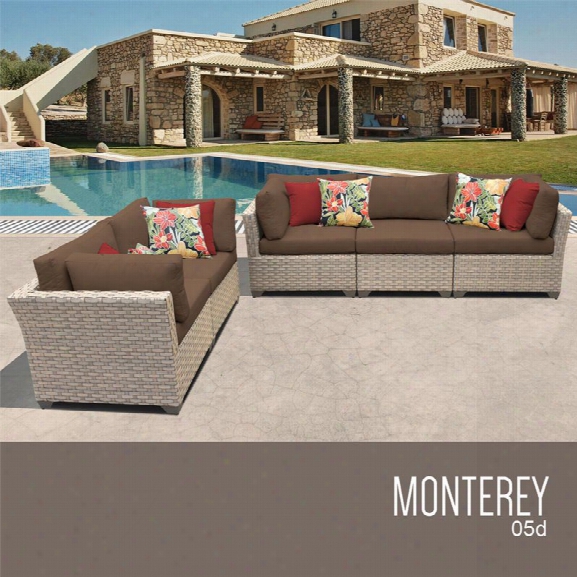 Tkc Monterey 5 Piece Patio Wicker Sofa Set In Brown