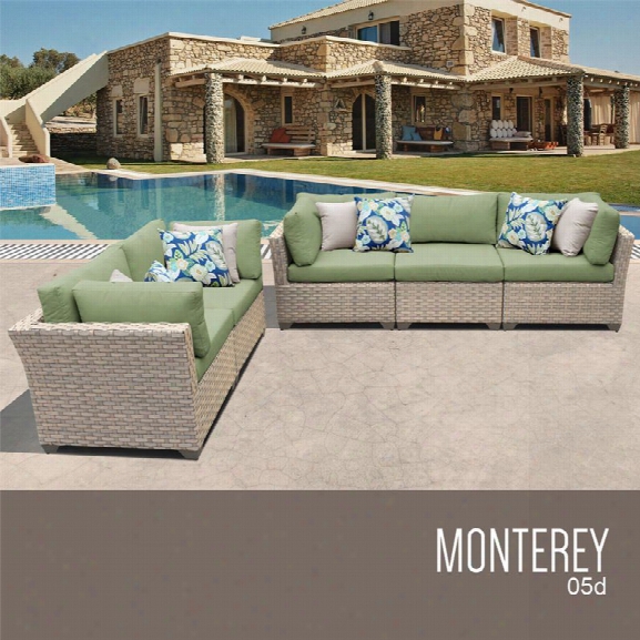 Tkc Monterey 5 Piece Patio Wicker Sofa Set In Green