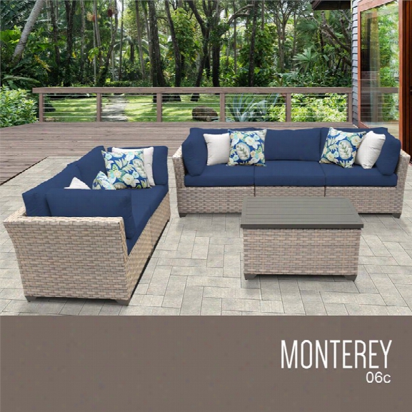 Tkc Monterey 6 Piece Patio Wicker Sofa Set In Blue